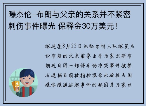 曝杰伦-布朗与父亲的关系并不紧密 刺伤事件曝光 保释金30万美元! 曝杰伦-布朗与父亲的关系并不紧密 刺伤事件曝光 保释金30万美元!
